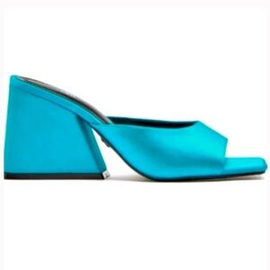 Attico Inspired Blue Satin Block Mules